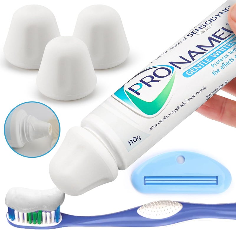 Tilcare Self-Closing XXL Toothpaste Caps 3-Pack White, Sensodyne Pronamel Compatible by - No Waste Cap Dispensers for Easy Use - Mess-Free Toothpaste Lids - Food Grade Silicone & BPA-Free Toppers - Image 1